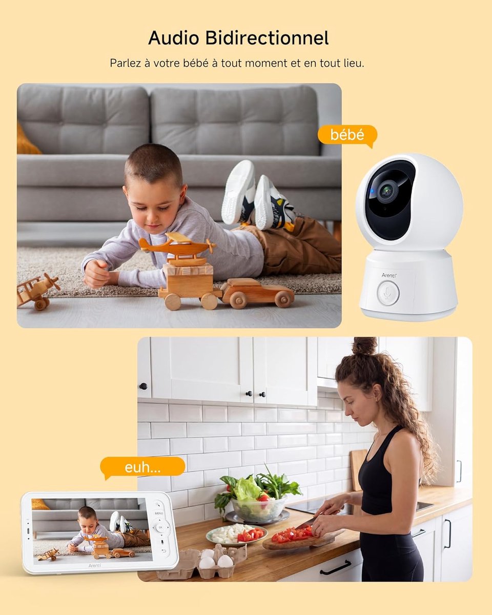 Thijox - ARENTI 1080p PTZ Video-Babyfoon met Camera, 5 Inch Display, Temperatuursensor, 2-Weg Audio, Nachtzicht, Slaapliedjes, en Automatische Trackin thumbnail 5