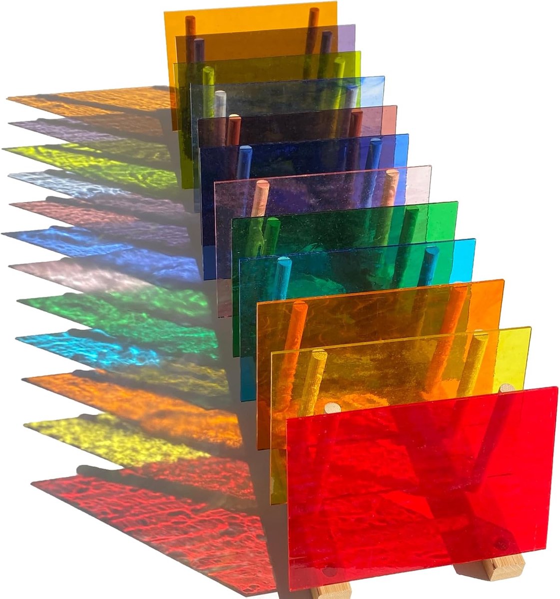 SnelShoppen - 12 Transparante Gekleurd Glasplaten Set 10x15cm, Stained Glass Mosaic Tegels voor Creatieve Projecten, Vivid Kleuren voor Kunst en Ambac