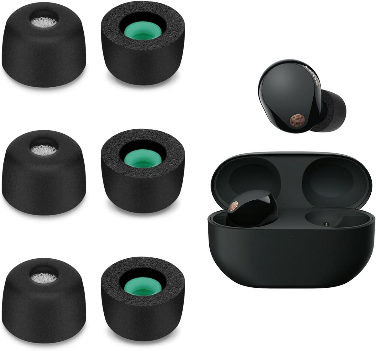 SnelShoppen - 3 Sets Vervangende In-Ear Oordopjes Geschikt voor WF-1000XM5, Zachte Geheugenfoam, Padded Earbuds (M, Zwart) voor Comfortabel Langdurig