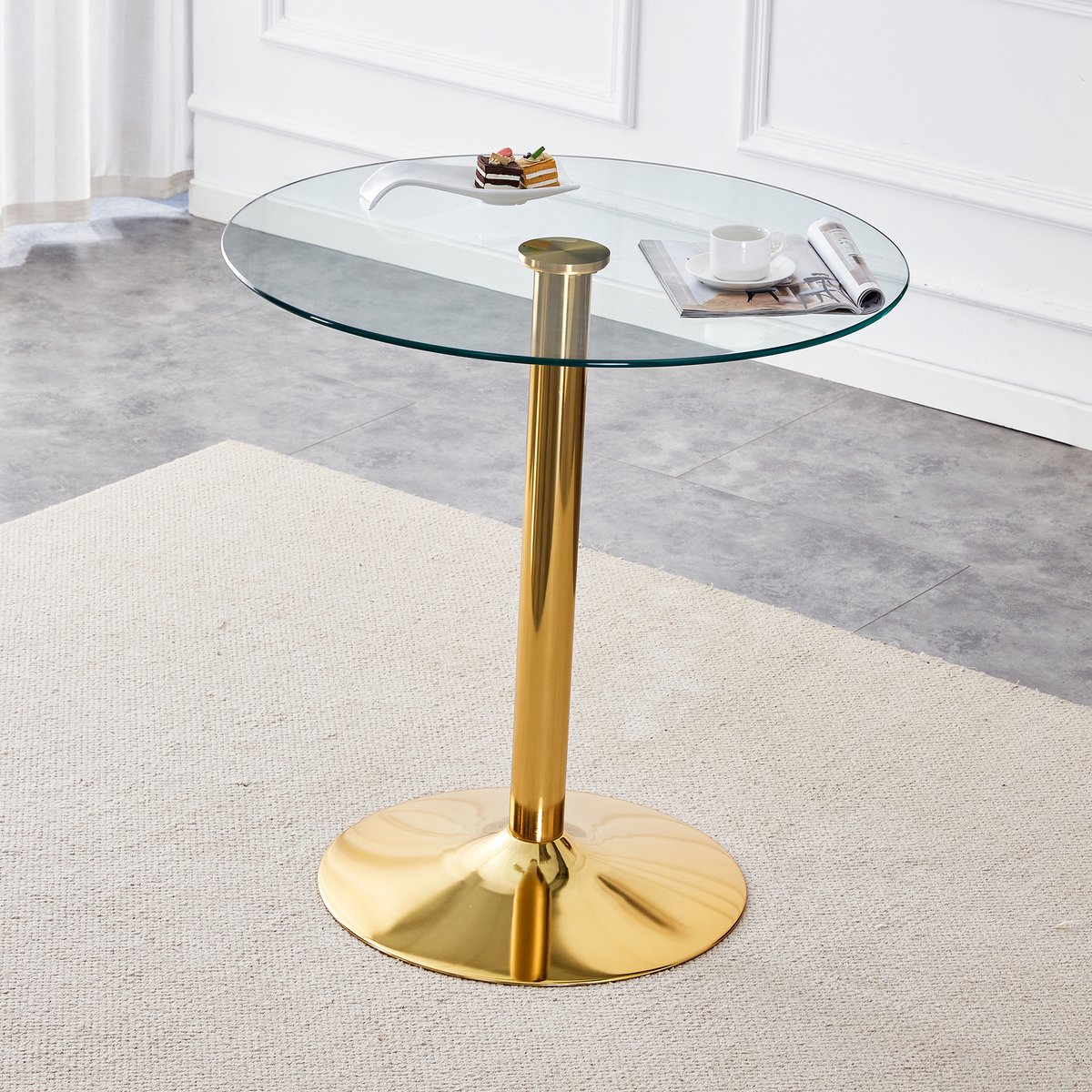DESMIU Bartafel - Ronde Glazen Tafel Met Gouden Metalen Voet - Modern Minimalistisch Voor Bar En Lounge - 89 Cm - 92 Cm