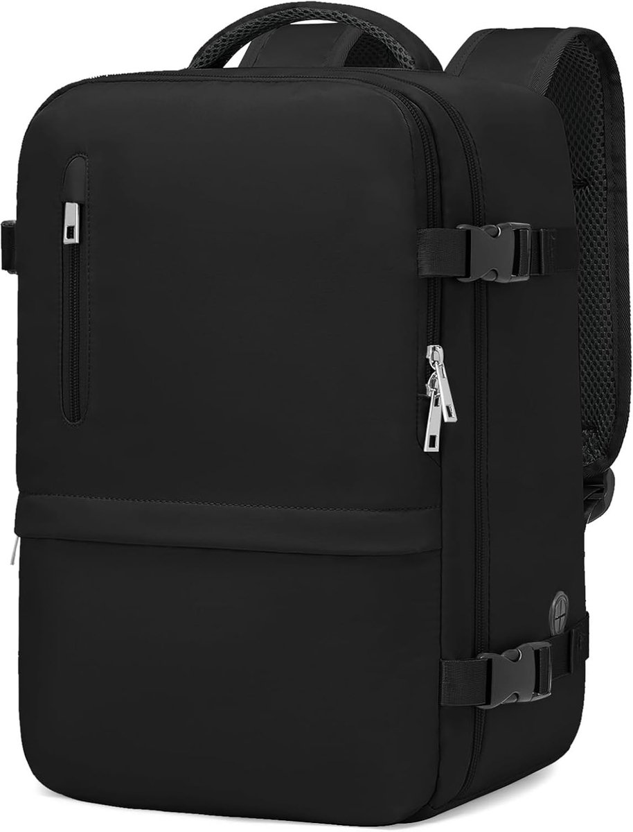 SnelShoppen - Reisrugzak 40x30x20 cm voor Ryanair, Handbagage, Comfortabel, Anti-Diefstal, Fleshouder, Zwart, Ideaal voor Korte Trips