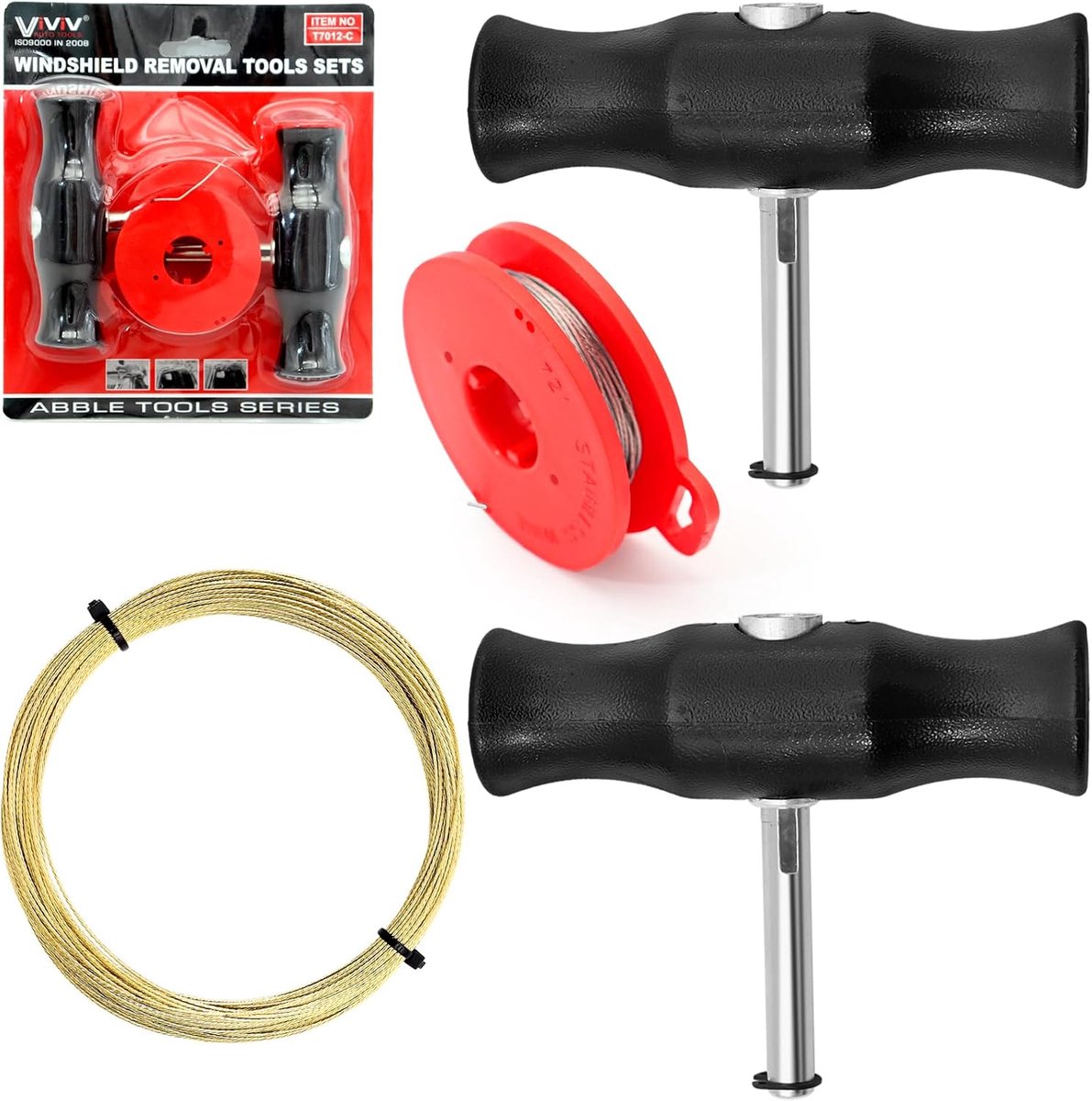 SnelShoppen - Windshield Verwijder Toolset met Handvat en Snijdraad, Universele Ruitverwijderingsgereedschap voor Professionele Auto Reparaties, 2 Han