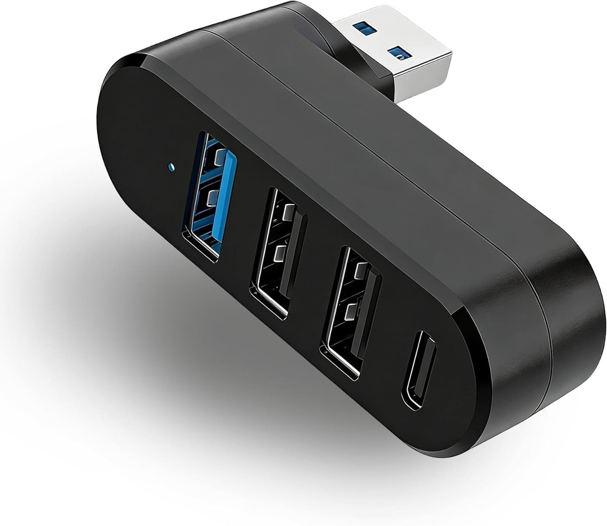 4-Port USB 3.0 Hub met 3 USB en 1 Type-C, Rotatable 90°/180°, Ideaal voor Laptop, Printer en Toetsel