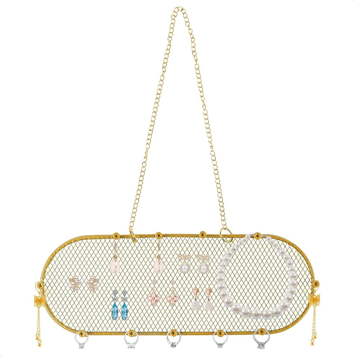 Ruimtebesparende sieradenorganizer voor halskettingen, oorbellen en ringen, op te hangen, 30 x 16 cm, ideaal voor thuisgebruik en sieradenopslag
