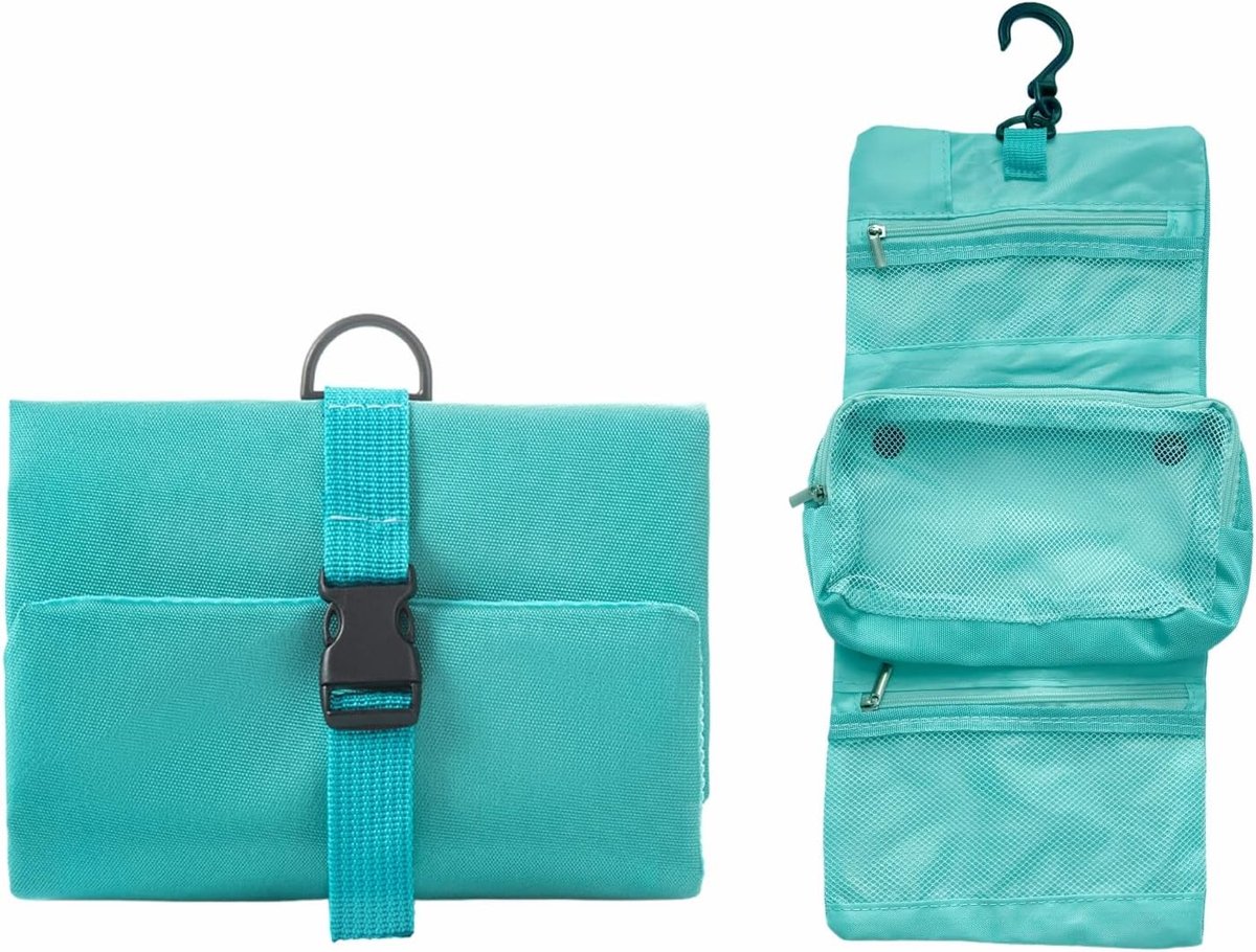 SnelShoppen - Toiletry Bag Reistas met Meerdere Compartimenten - Hangende Toilettas - 17 x 14 cm - Blauwe Reisopbergtas voor Cosmetica en Verzorging -