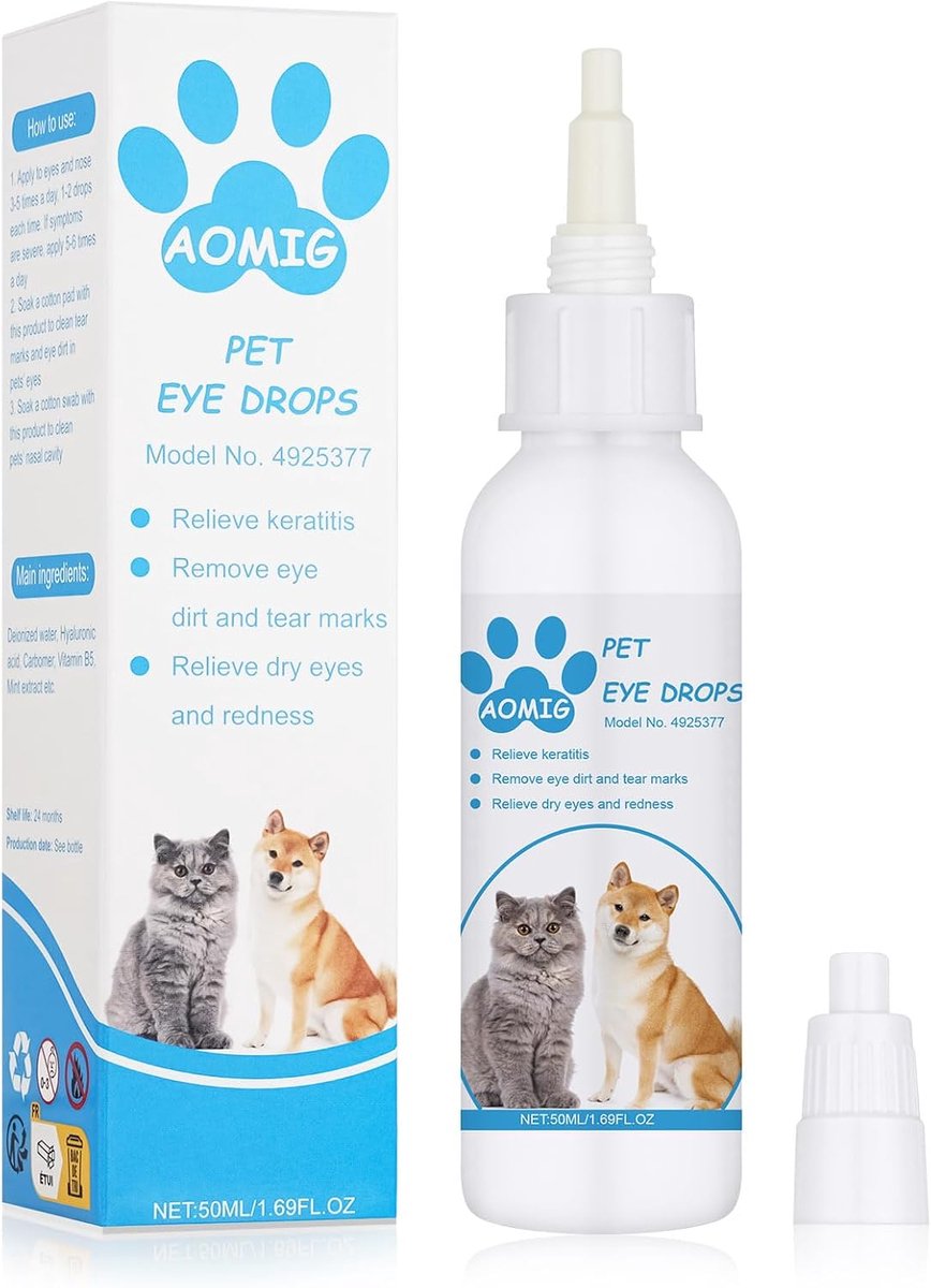SnelShoppen - Aomig Oogdruppels voor Honden, Oogspoeling, Tranenvlek Verwijderaar, Natuurlijke Oogreiniger, Oogverzorging voor Huisdieren - 100ml