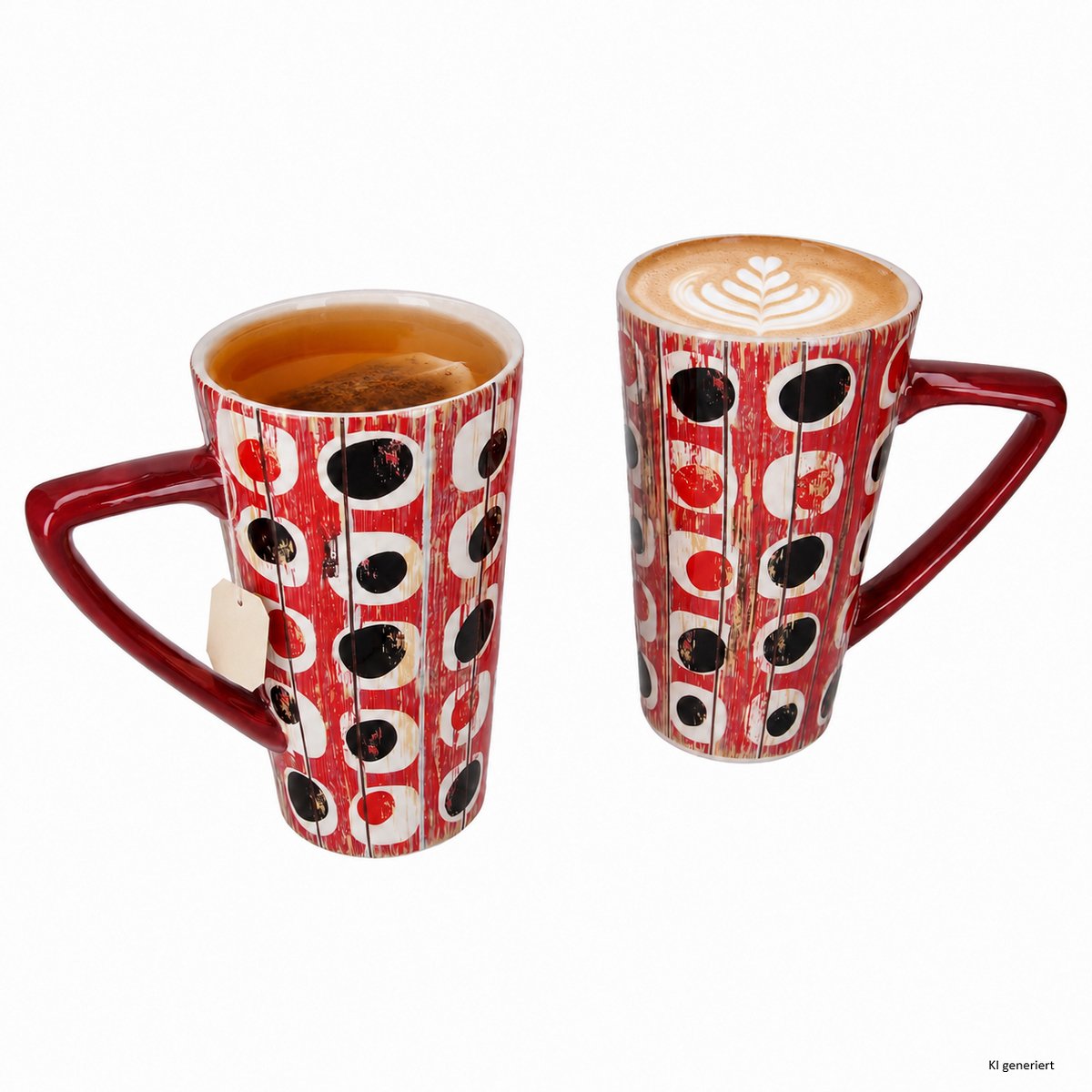 2-delige beker set Shabby Chic hout porselein 1x rood 1x geel 450 ml - 7752 G.F.