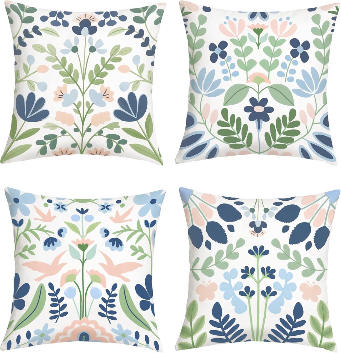SnelShoppen - 45 x 45 cm Decoratieve Kussenhoezen Set van 4 - Velvet Bloemenprint - Voor Sofa, Stoel, Woonkamer, Tuin en Feestdagen