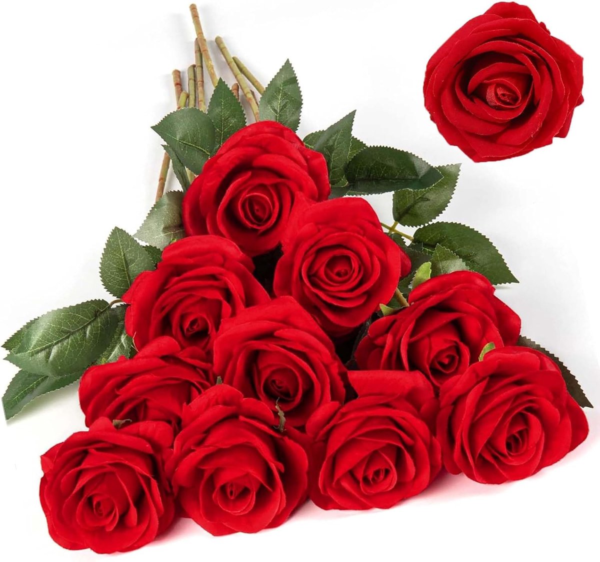 SnelShoppen - 15 Stuks Kunstbloemen Rozen - 2.8 x 20 cm Zijde Rozen - Realistische Kunstrozen voor Bruiloft, Feest, Gezinsdecoratie - Felrood