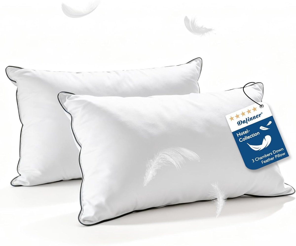 SnelShoppen - 2x Dafinner 3 Kamers Kussen 40x80 cm | 90% Dons & 10% Veertjes | Oeko-Tex | Medium Ondersteuning | Biologisch Katoen | Perfect voor Slaa