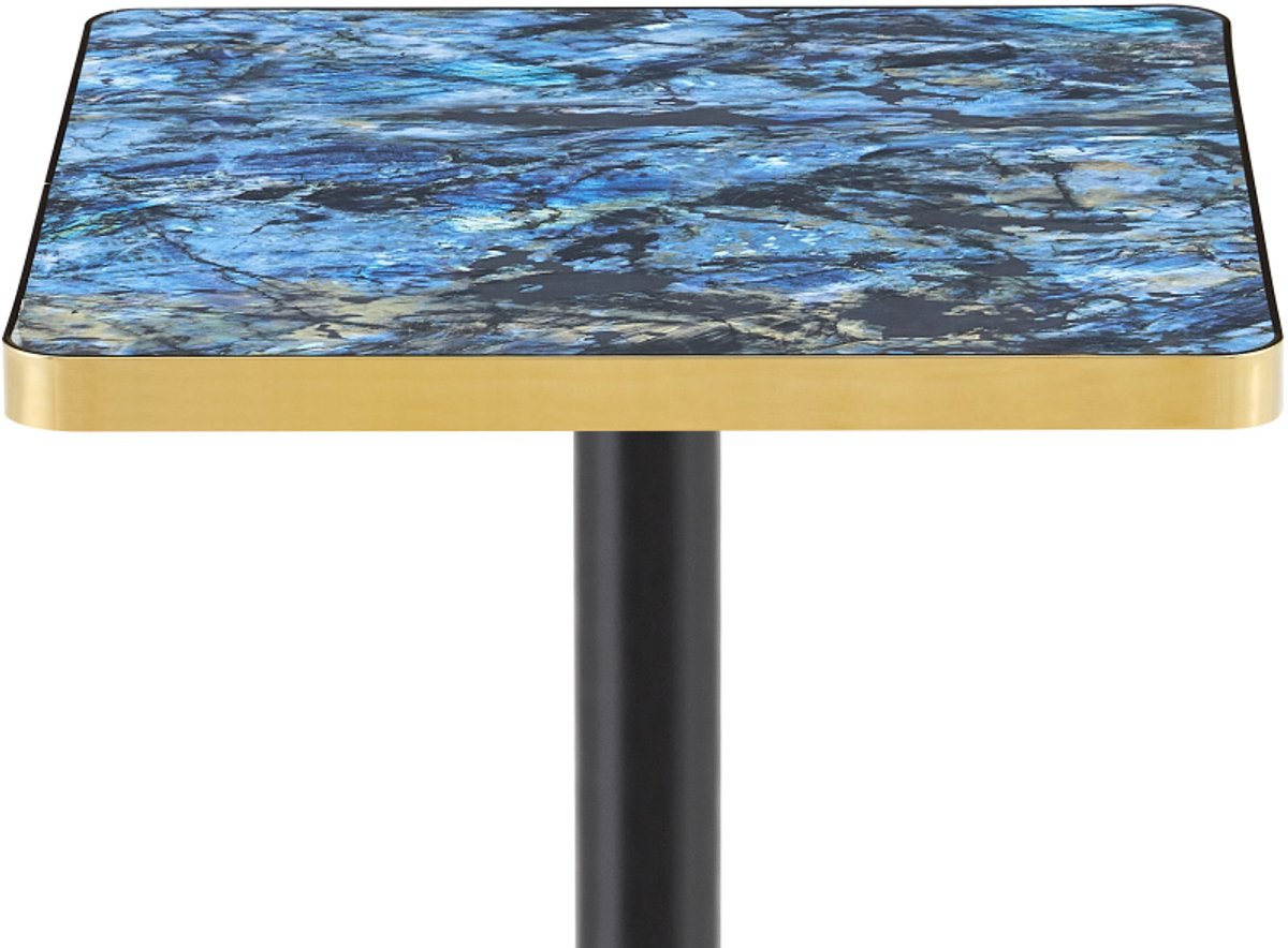 HAUSS SPOLE Eettafel - Vierkant Met Marmerlook En Gouden Rand - Voor Eethoek Bistro Of Café - MDF En Metaal - 60x60x74 Cm - Blauw