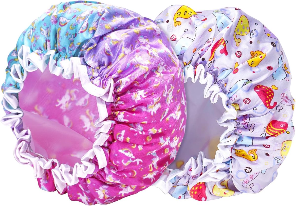 SnelShoppen - Kinderen Douchesluier Set van 2, Schattige Caricatuur, Verstelbare Waterdichte Douchekap voor Meisjes met Eenhoorn Design, Voor Kinderen