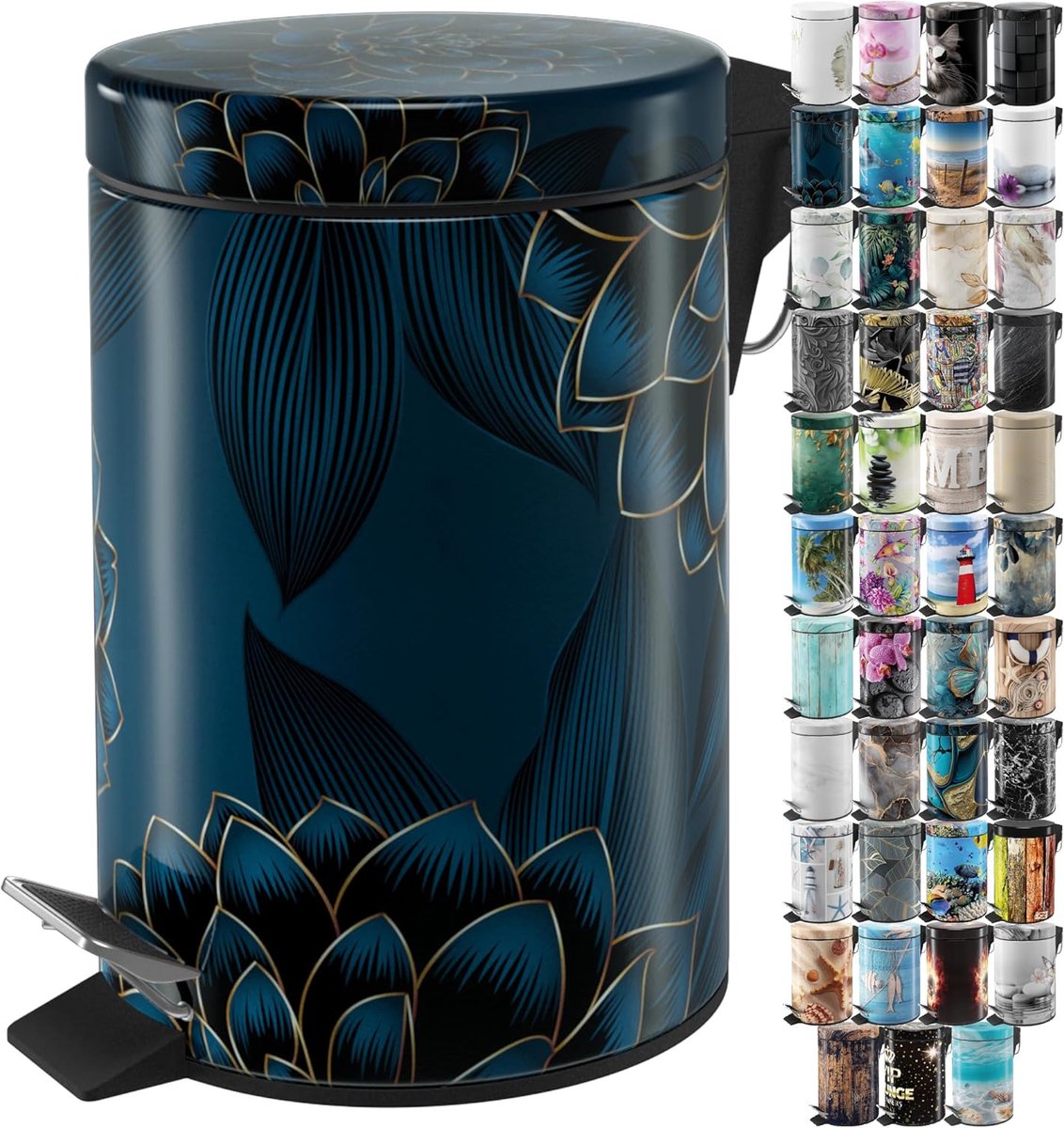 SnelShoppen - Sanilo Cosmetische Prullenbak 3L met Soft Close Mechanisme, Decoratieve Afvalbak voor Badkamer, Diverse Motieven, Inclusief Binnenemmer