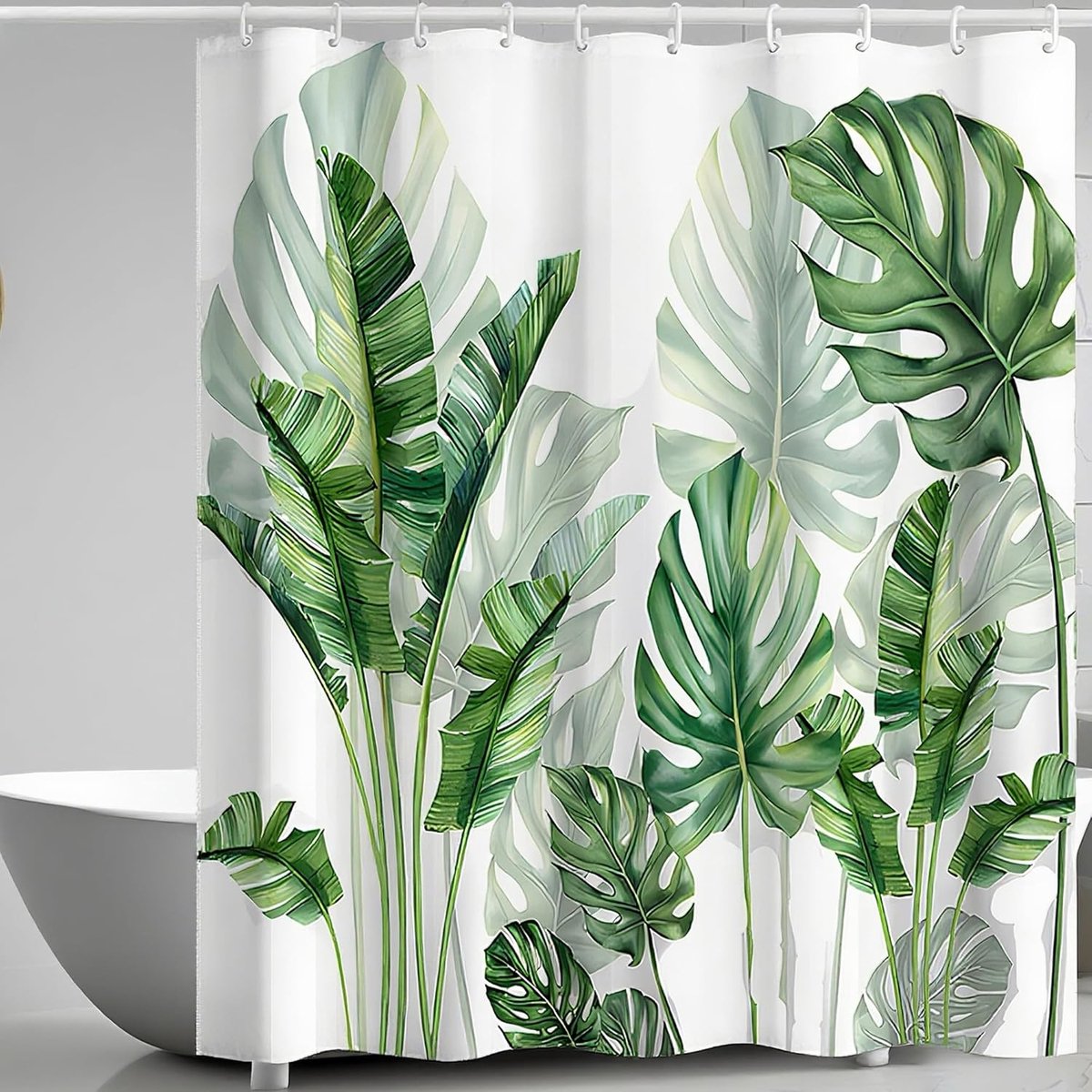 SnelShoppen - Douchegordijn 180 x 200 cm Groene Bladeren Planten Waterdicht Schimmelbestendig Polyester met Verzwaarde Zoom Wasbaar Inclusief 12 Ringe