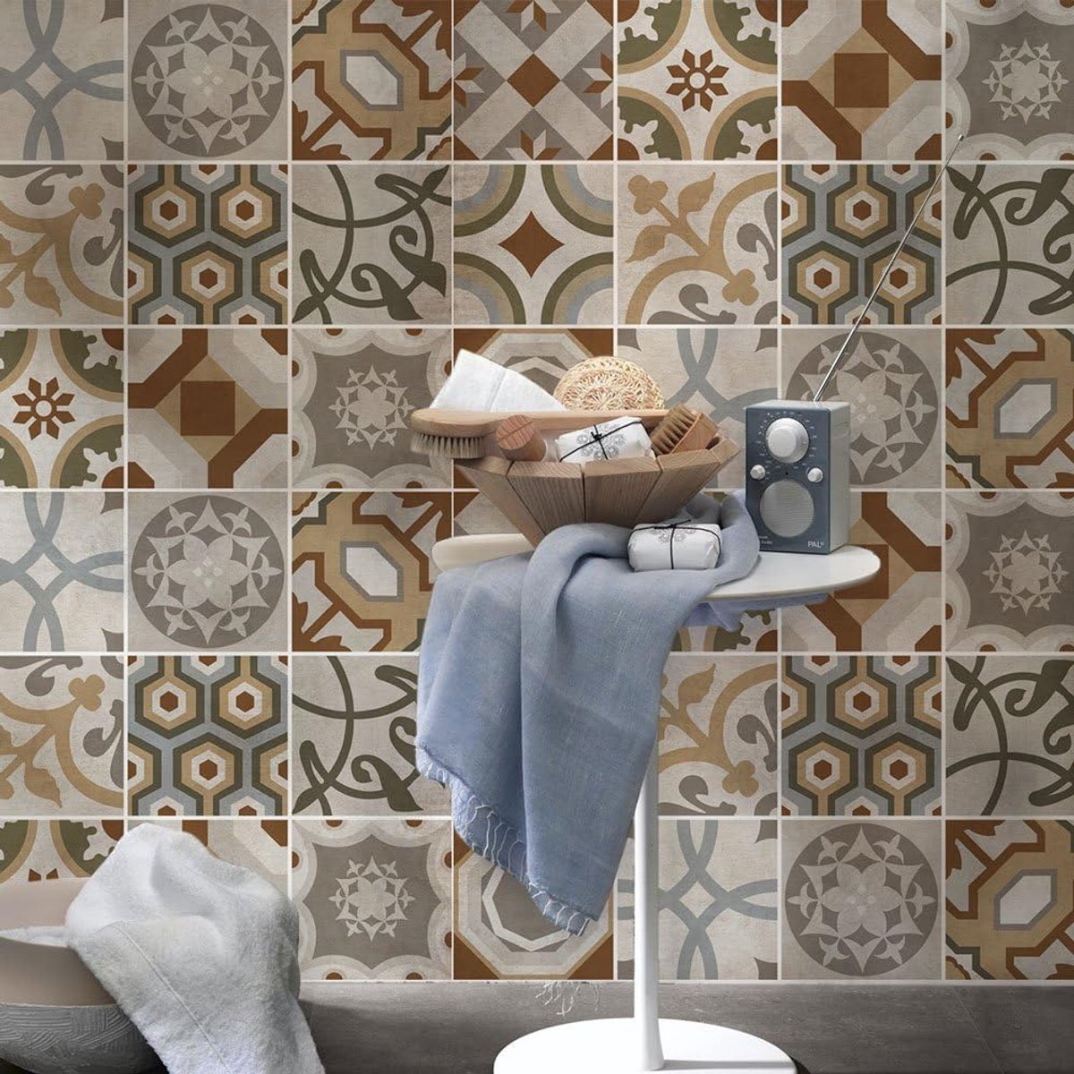 SnelShoppen - 24 Pcs 10x10cm Tegel Stickers Keuken en Badkamer - Waterdichte PVC Wanddecoratie in Azulejos Stijl - Mosaïek Cement Tegels