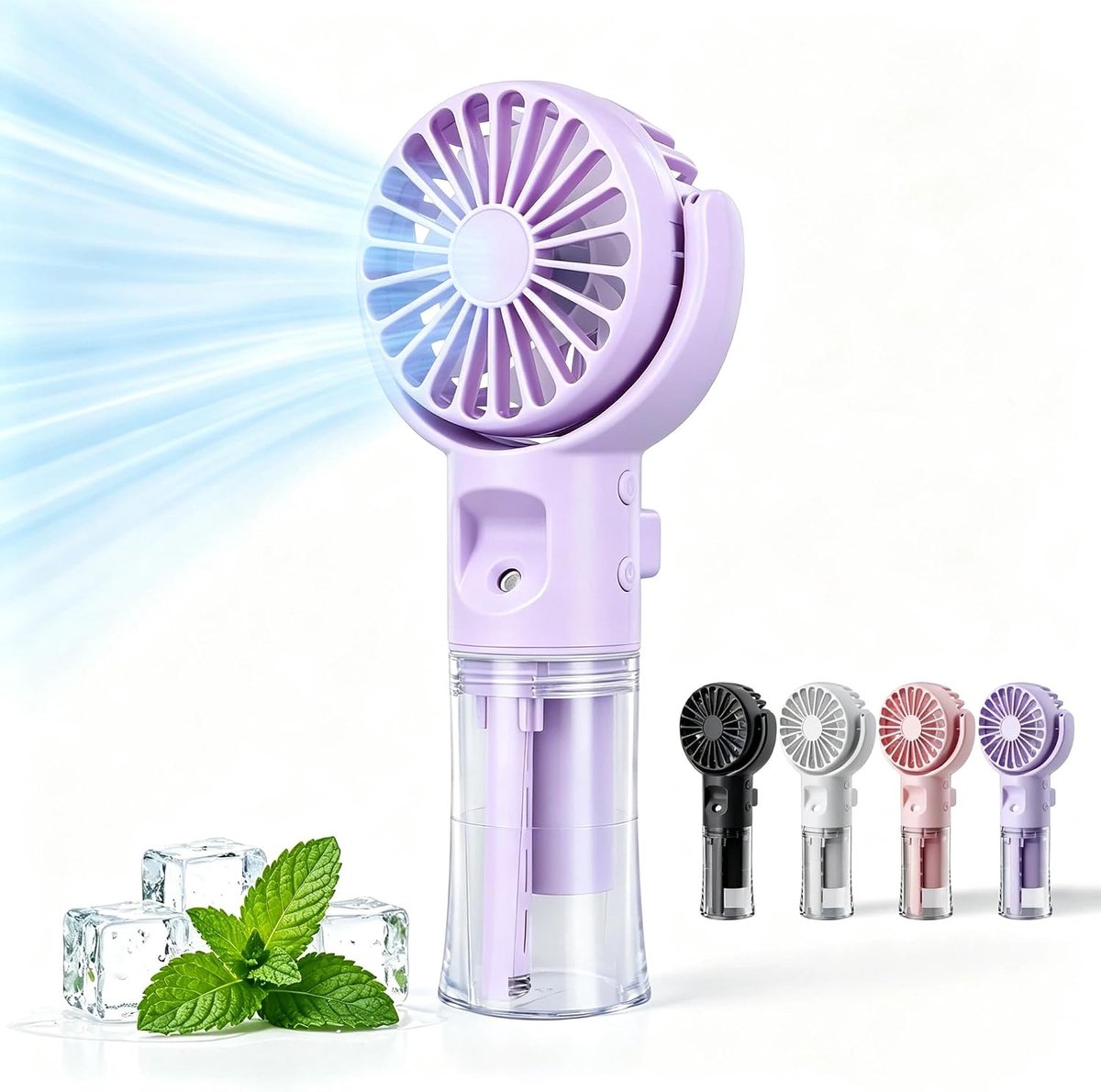 Draagbare Ventilator - Handventilator - met waternevelspray - Mini Fan - Tafelventilator - Ventilator - 4-snelheden - USB oplaadbare - Oplaadbaar - Draagbaar - voor kantoor thuisreizen - paars