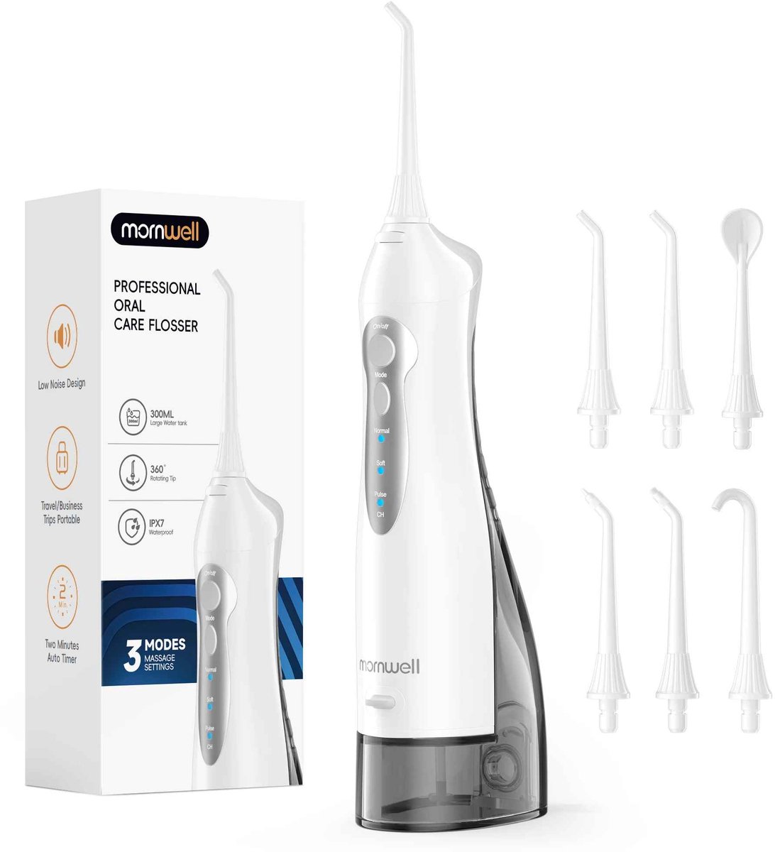 Casa Living Waterflosser - Draadloze Monddouche - USB Oplaadbaar - 300 ml Watertank - 3 Reinigingsstanden - 6 Mondstukken