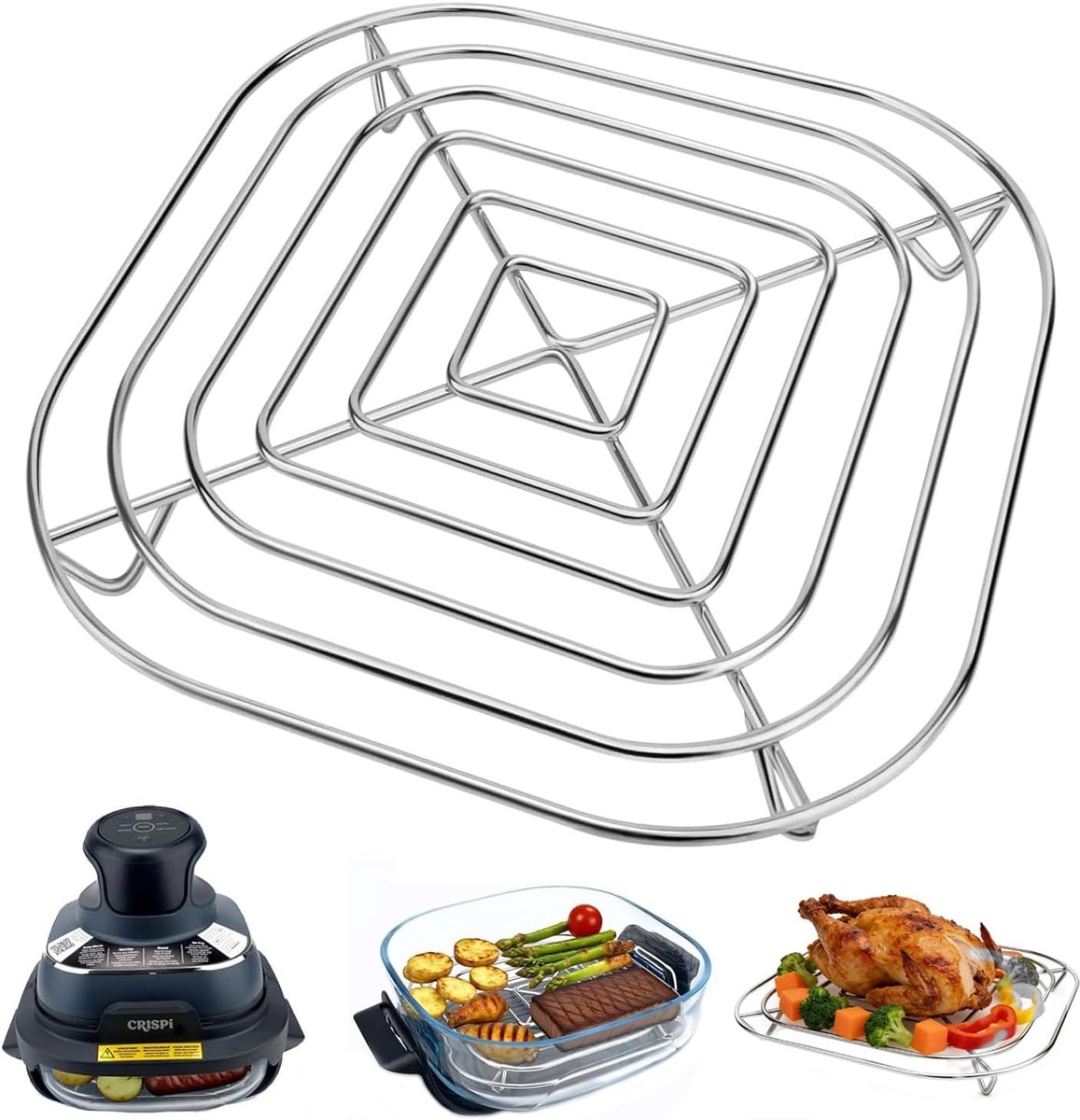 SnelShoppen - Vervangende Grillrooster voor Airfryer - RVS Grillrooster 20x20 cm - Geschikt voor Ninja Crispi - Afwasmachinebestendig - Keuken Accesso