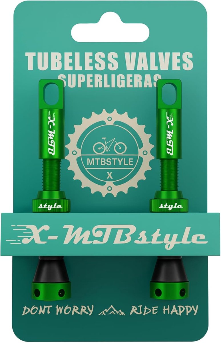SnelShoppen - Tubeless Presta Ventielen 44 mm Set van 2 voor MTB, Gravel en E-Bike - Lichtgewicht Aluminium CNC met Verwijderbare Ventielkern - Groen