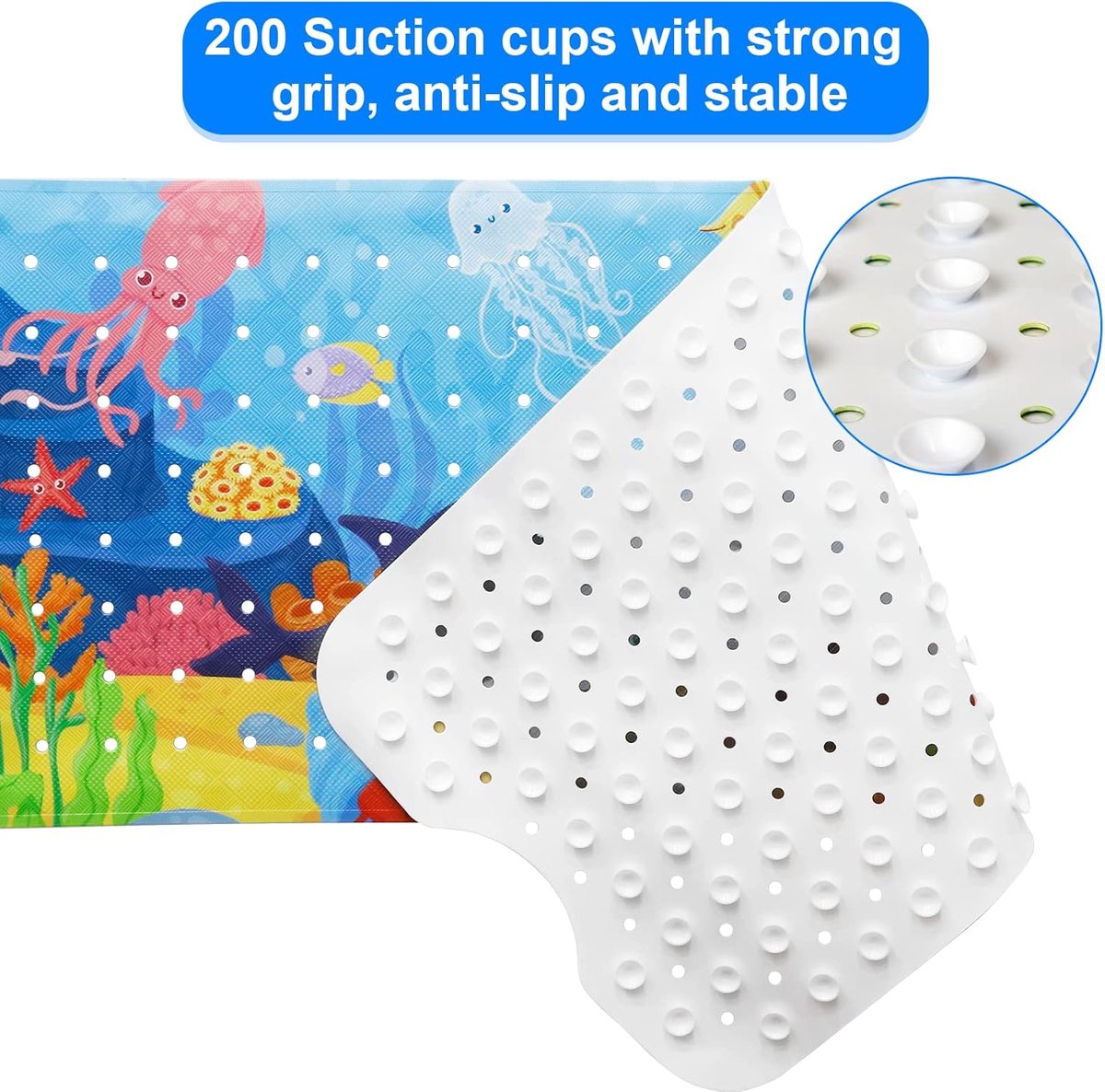 SnelShoppen - Kinderen Badmat 100 x 40 cm, Antislip, BPA Vrij, PVC met Zuignappen, Schimmelbestendig en Wasmachinebestendig, Veilig voor Baby's en Kin