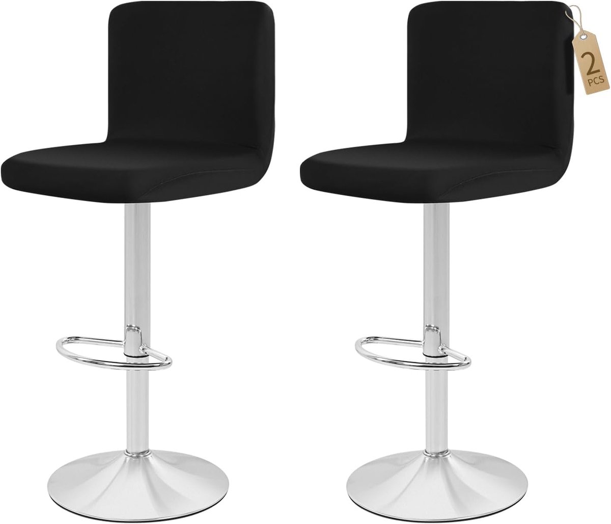 SnelShoppen - 2 Pack Bar Stool Covers - Stretch en Verwijderbare Stofhoes voor Pub Counter Stoelen - Zwart - Wasbare Bescherming voor Korte Draai Stoe