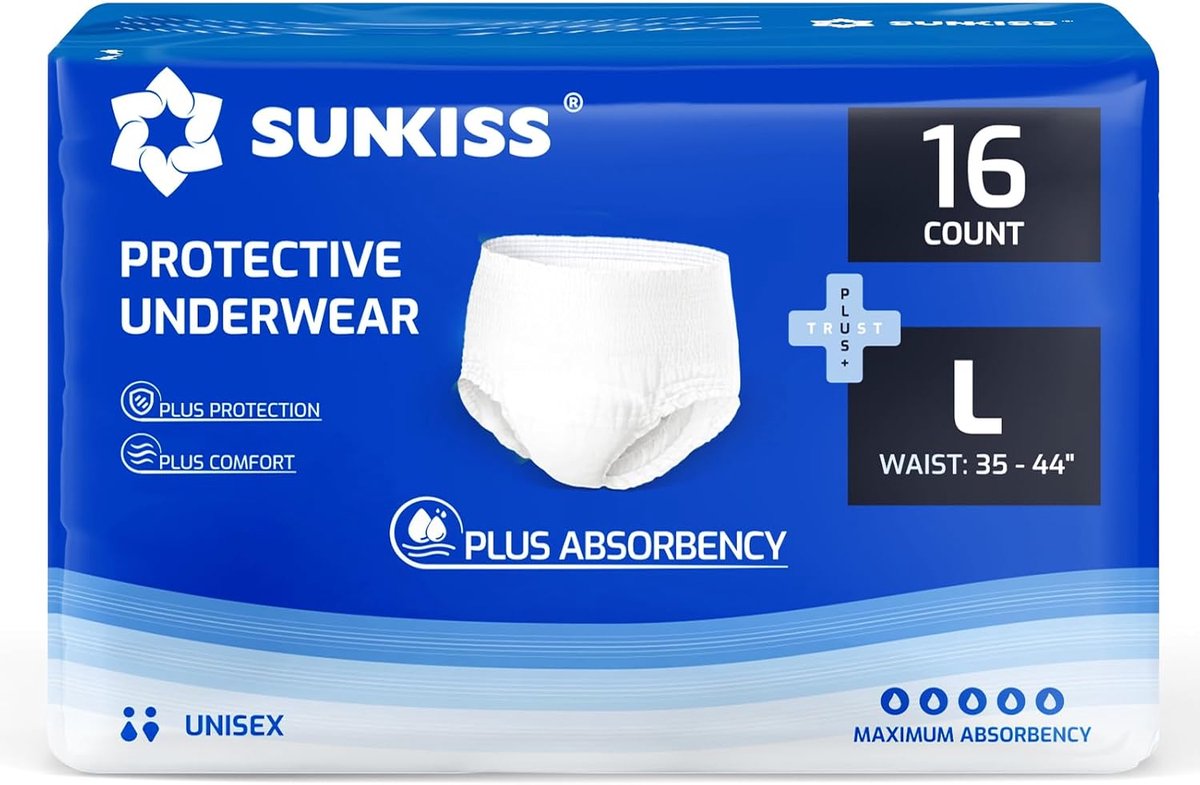 SnelShoppen - Incontinentie Pants voor Mannen en Vrouwen, Volwassen Pull Up Luiers voor Sterke Blaas, Unisex, Maat L, 16 Stuks - Hoog Absorberend, Lek
