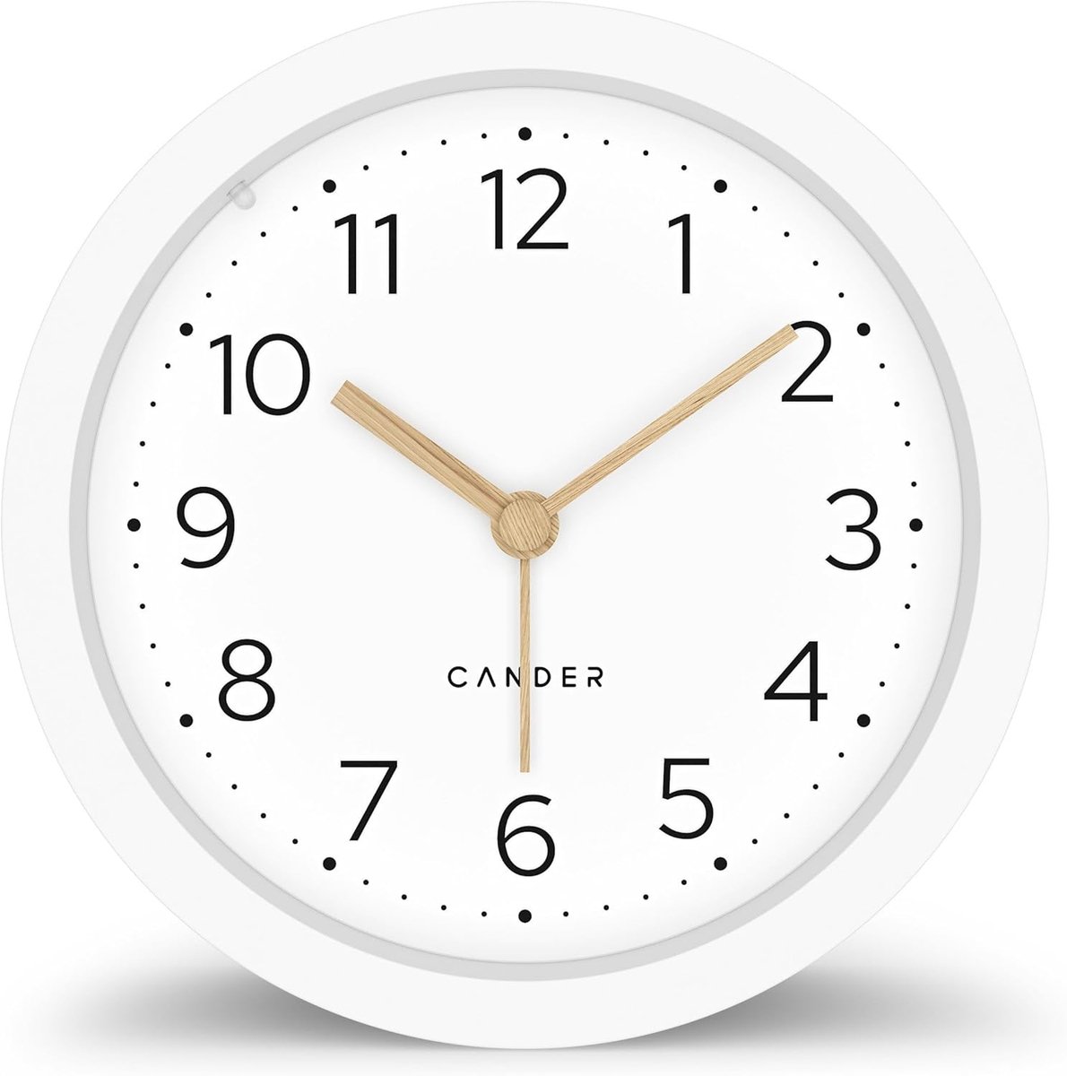 SnelShoppen - Analog Alarm Clock 12cm - Noiseless Battery Operated - Modern White Light Wooden Design - Snooze Function - Perfect voor Thuis en Kantoo