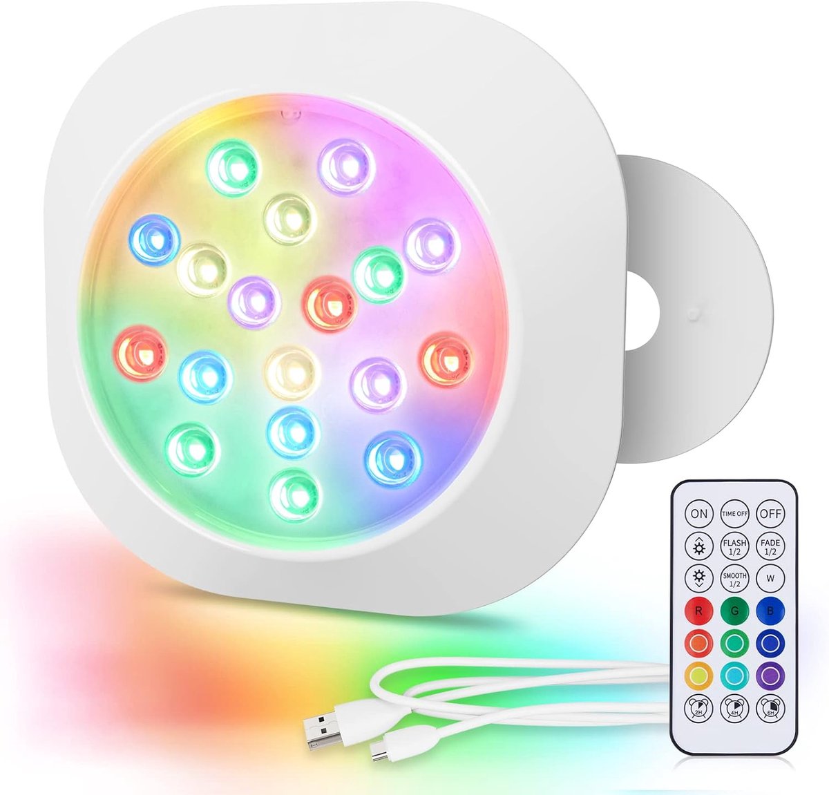 SnelShoppen - Oplaadbare LED Poollichten, 5.5 Inch Volledig Waterdichte RGBW Onderwater Floodlight met Afstandsbediening, Duurzaam tot 40 Uur, Magneti