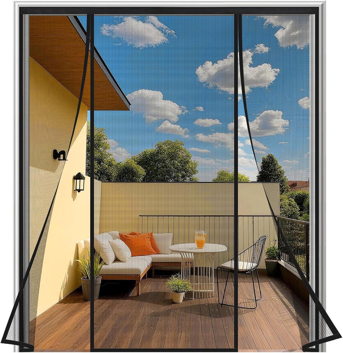 SnelShoppen - Vliegenscherm Deur 160 x 210 cm, Zwart, Magnetisch Vliegenscherm voor Dubbele Deuren, Geen Boren, Plakmontage, Transparant, Ideaal voor