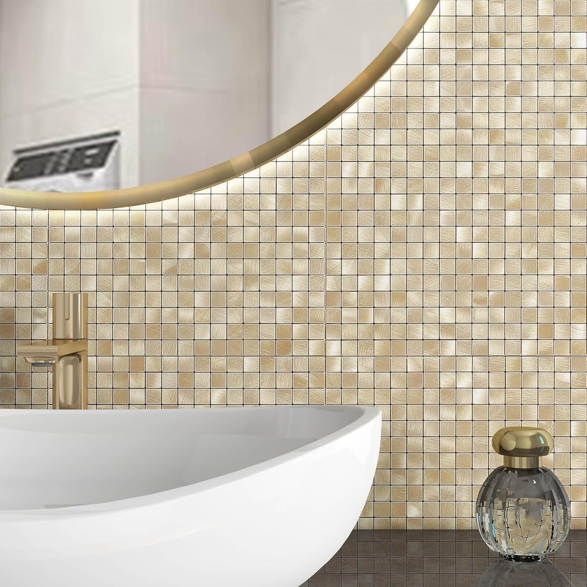 SnelShoppen - 10 Stuks Wandtegels Stickers voor Keuken en Badkamer, Licht Goud, 26.7 x 26.7 cm, 3D Zelfklevend, Metaal en Mozaïek Patroon