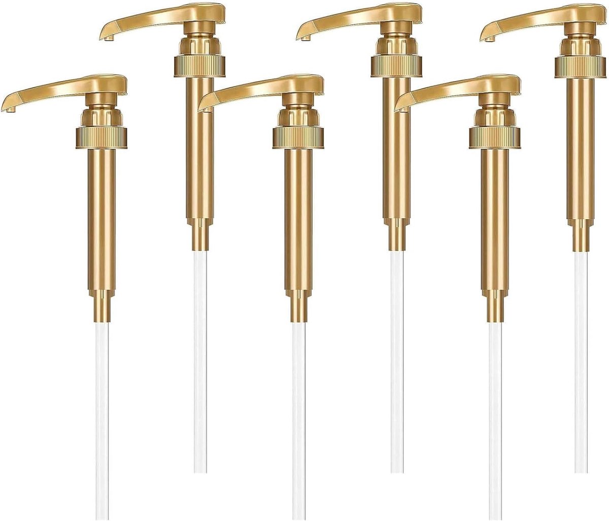Sirooppomp-6 stuks sirooppomp, herbruikbare doseerpomp, siroopdispenser, vervangende pompkop met slang, sirooppomp/zeeppomp voor keuken en badkamer