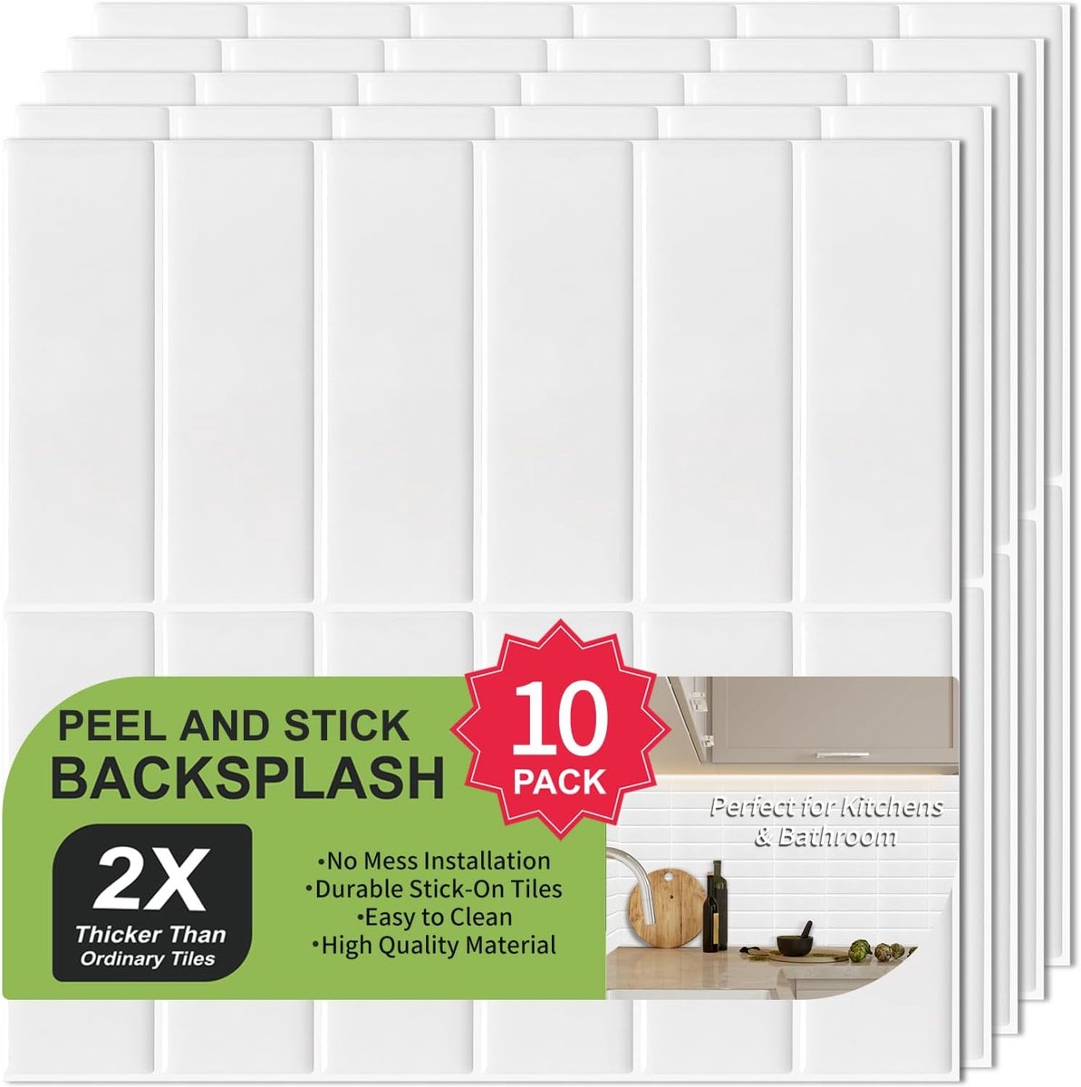 SnelShoppen - Extra Dikke Zelfklevende Wandtegels 3D, Vinyl Peel en Stick Tegels, Rectangulaire Subway Tegel Stickers voor Keuken, Badkamer, Wasruimte