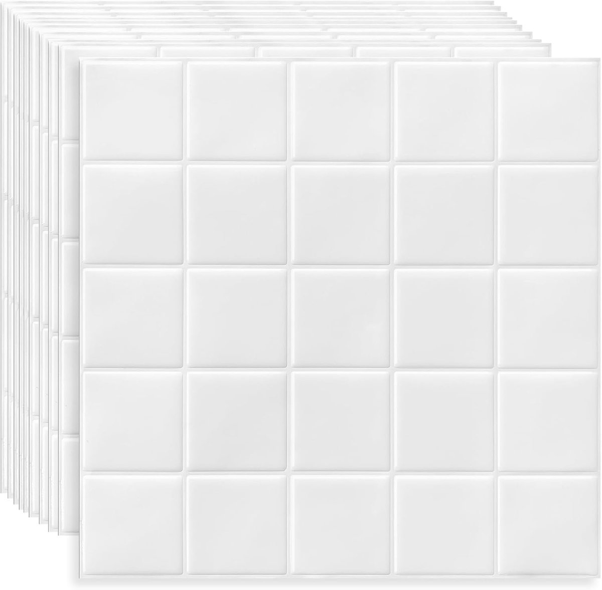 SnelShoppen - Zelfklevende Tegelstickers voor Muur 10 Vellen | 3D Effect, Wit, 30.5 x 30.5cm, Keuken en Badkamer, Waterdicht, Luxe Afwerking