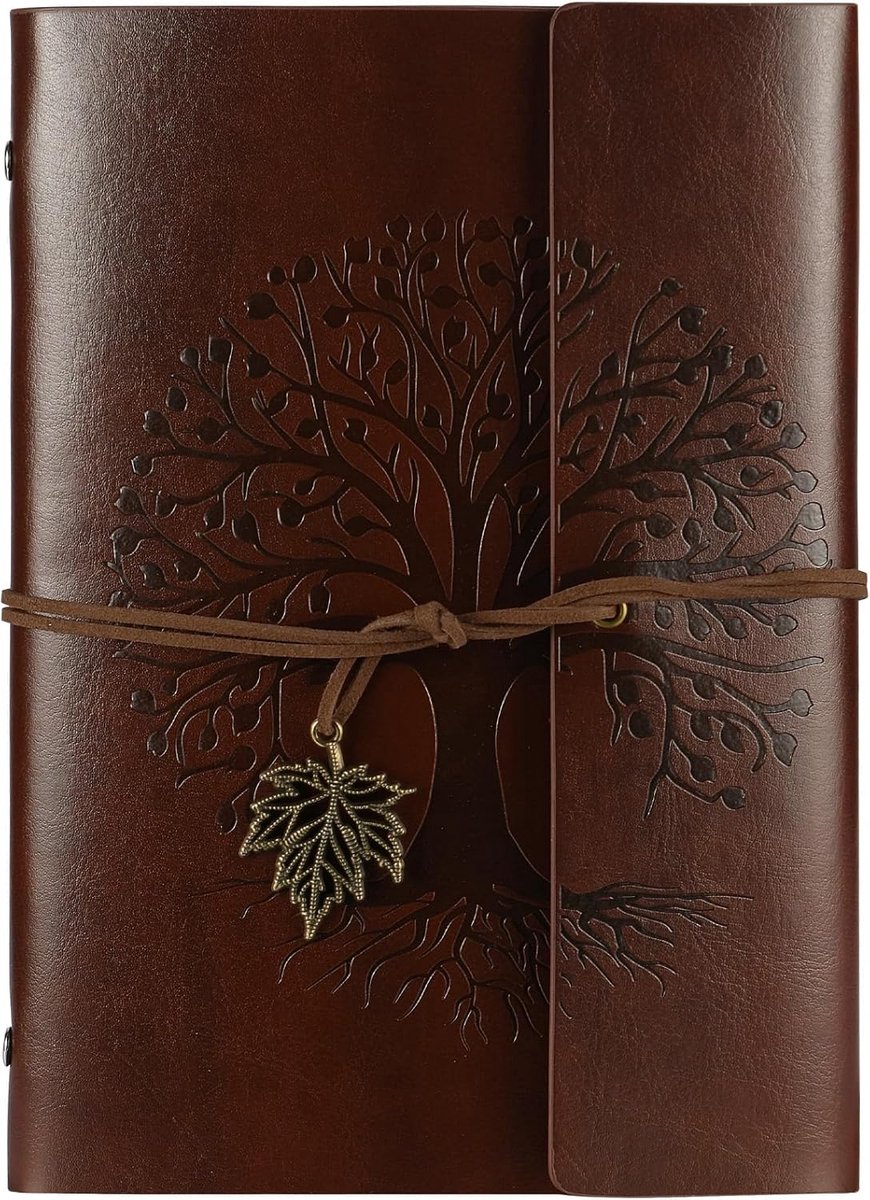 SnelShoppen - PU Leather Notitieboek A5, Herbruikbaar Reistageboek, Vintage Leer, Gelijnd Dagboek, Ringband Notitieboek voor Ontwerpen, Schetsen en He