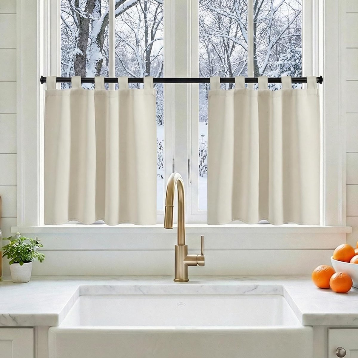 SnelShoppen - Opaque Thermal Curtains voor Keuken en Slaapkamer - Korte Blackout Gordijnen 60 x 90 cm Licht Beige - Privacy Bescherming en Donkere Omg