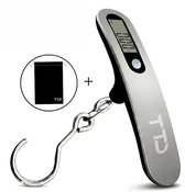 TTD® Kofferweegschaal met Haak en Travel Bag - Weegcapaciteit 50 kg - Bagageweegschaal - Bagageweger - Hangweegschaal - Digital Luggage Scale - Kofferweger - Reizen met Vliegtuig - kg/g/lbs/oz - Inclusief Batterijen - Zwart