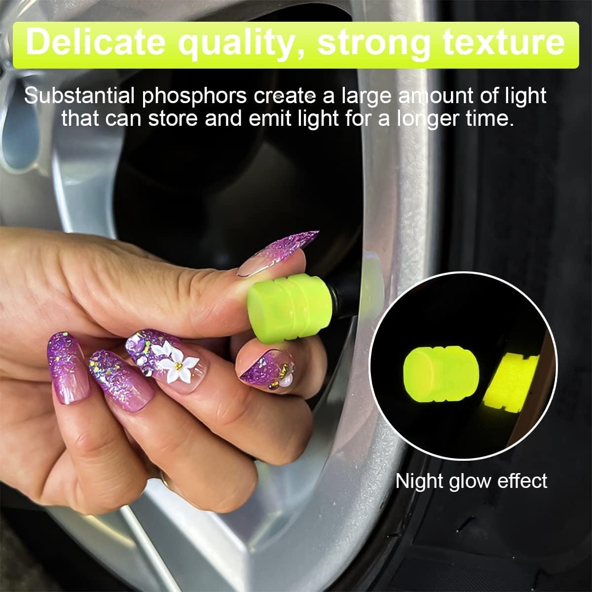 SnelShoppen - 12PCS Gloeiende Auto Ventieldoppen, Noctilucous Luchtkleppen, Universele Accessoires voor Auto, Truck, SUV, Motorfiets, Fiets - Geel