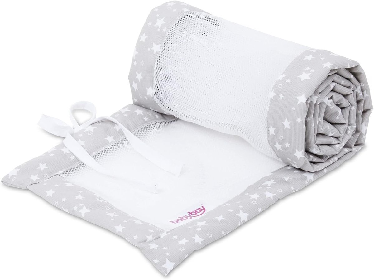 SnelShoppen - Babybay Nest Mesh Pique/Cot Bumper voor Babybed - Beschermingskussen - Ademend Fleece Katoen - Geschikt voor Model Original - Perle Grij
