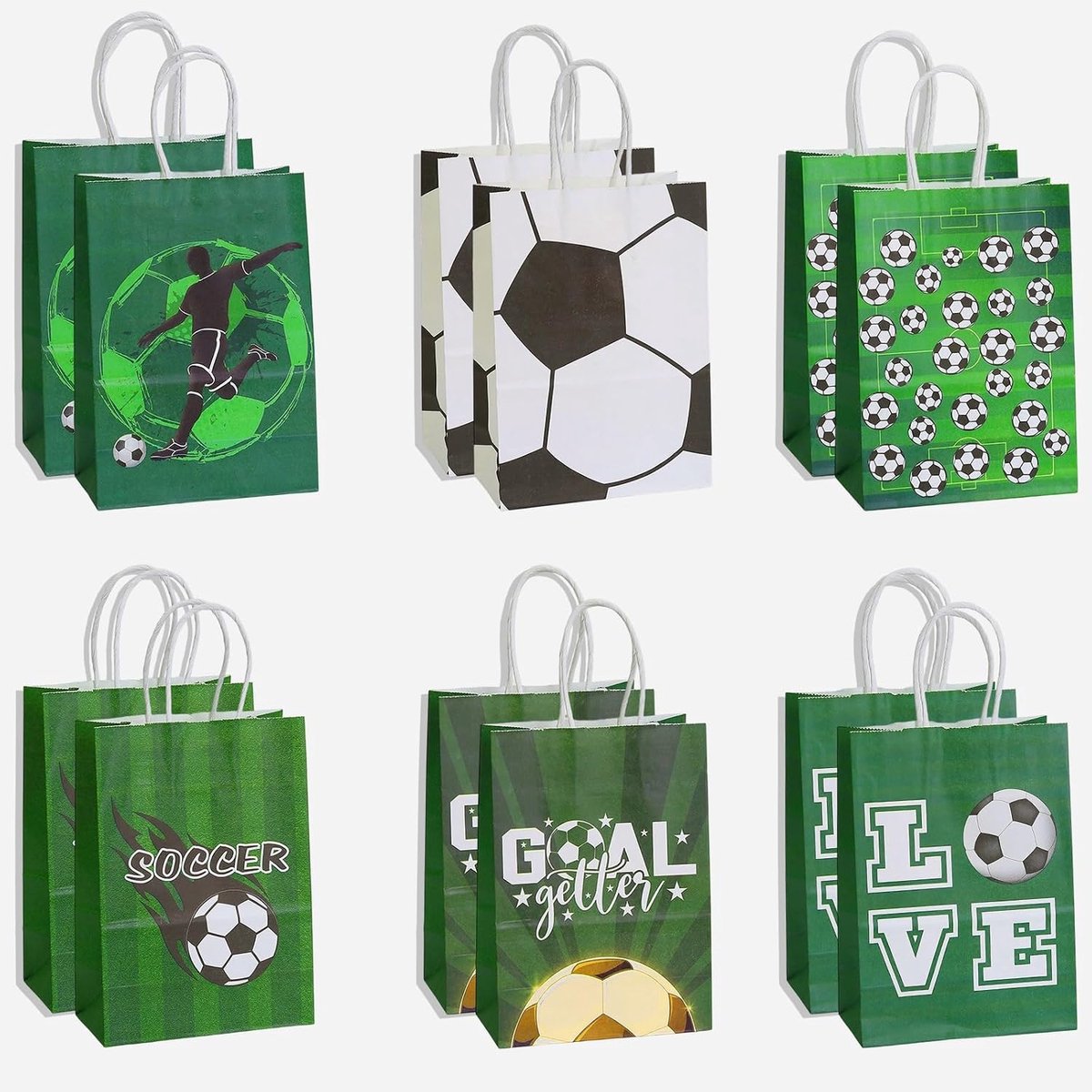 SnelShoppen - Set van 12 Voetbalcadeauzakjes, Papieren Snoepzakjes met Stickers voor Kinderverjaardagen, Feestzakjes voor Voetbalfeest, Themafeest, Jo