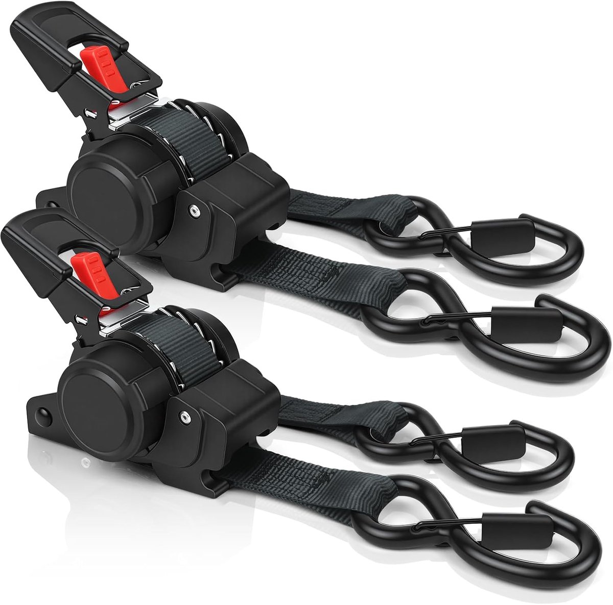 SnelShoppen - Retractable Lashing Straps met Ratchet Sluiting, 2 Stuks 3.5mx25mm, Automatische Rolmechanisme, Max. Breeksterkte 680kg, Met Gevoerde Ha