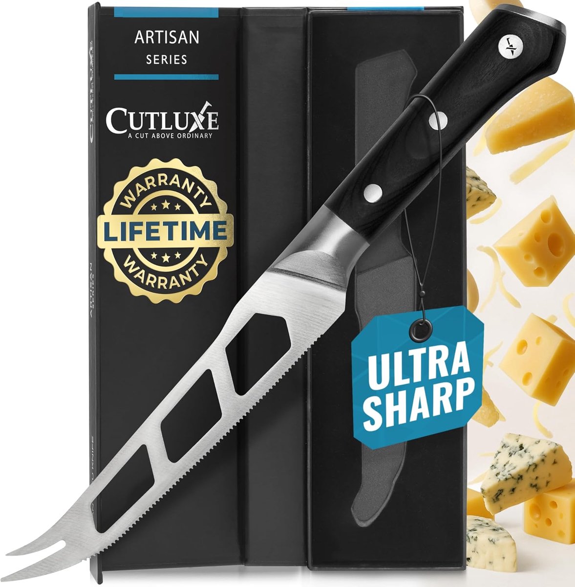 SnelShoppen - Cheese Knife 12.7 cm - Tanden, Serrated & Non-Stick Kaasmes voor Zachte en Harde Kaas - Hoogwaardig Duits Staal met Ergonomisch Handvat