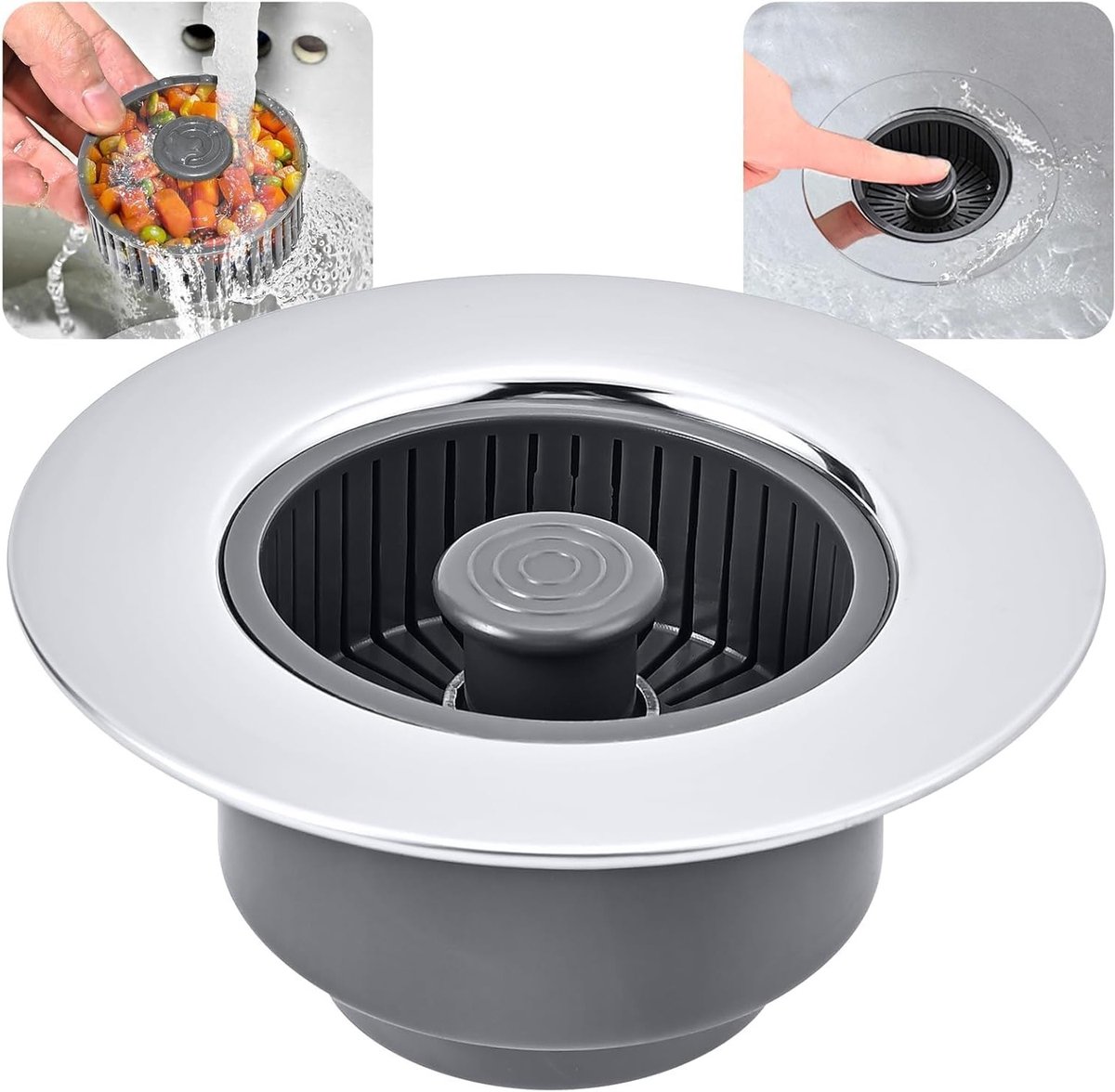 Efficiënte afvoerfilter voor keuken, 3-in-1 verstoppingsfilter voor gootsteen, geschikt voor 75-90 mm afvoeropening