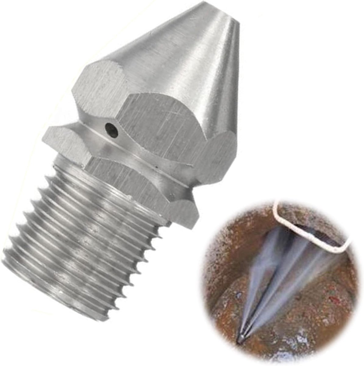 SnelShoppen - Nozzle voor het reinigen van rioolbuizen - Hoge drukreiniger mondstuk - 1/4" mannelijke schroefdraad - Roestvrij staal - Accessoires voo