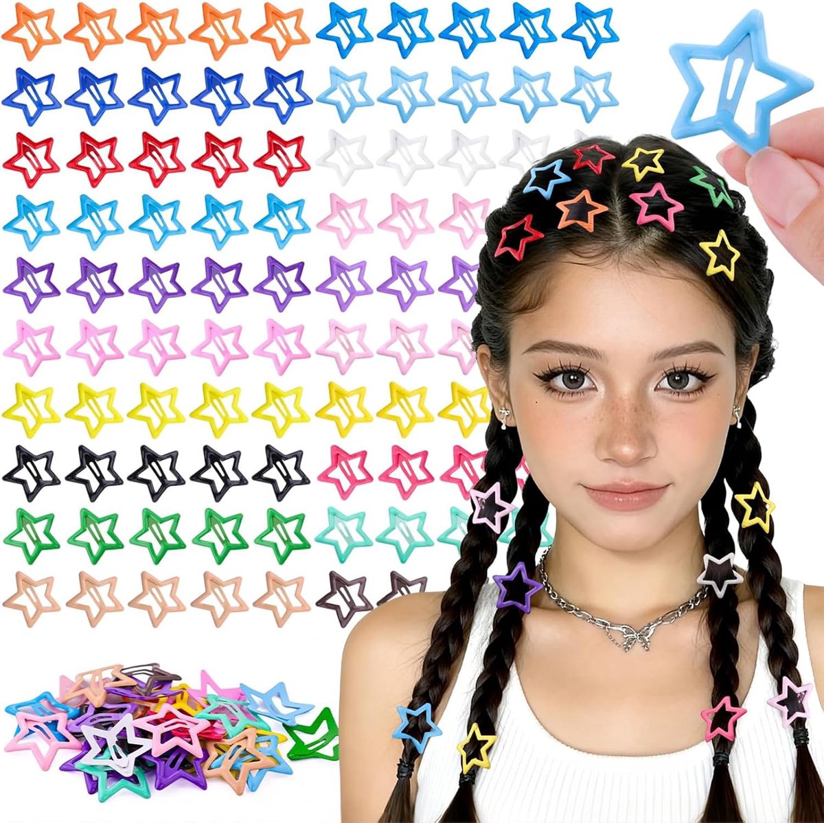 SnelShoppen - 100 VelvetGlow Haarclips voor Meisjes en Vrouwen - Y2K Sterren Haaraccessoires - Kleurige Non-Slip Kleine Clips voor Elegante Hairstylin
