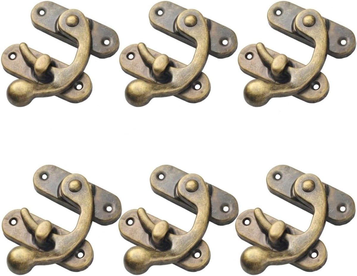 SnelShoppen - 6 Stuks Antiek Bronzen IJzeren Koffer Sloten, Vintage Kist Sluiting met Schroeven, Robuuste Metalen Haak voor Houten Dozen, Sieraden Box
