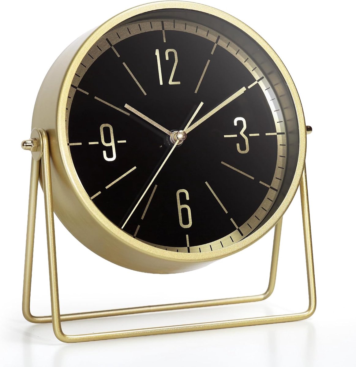 SnelShoppen - Vintage Zwarte Metalen Bureauklok Batterij Aangedreven Decoratieve Tafelklok met Verstelbare Hoek voor Haard Boerderij Plank Woonkamer D