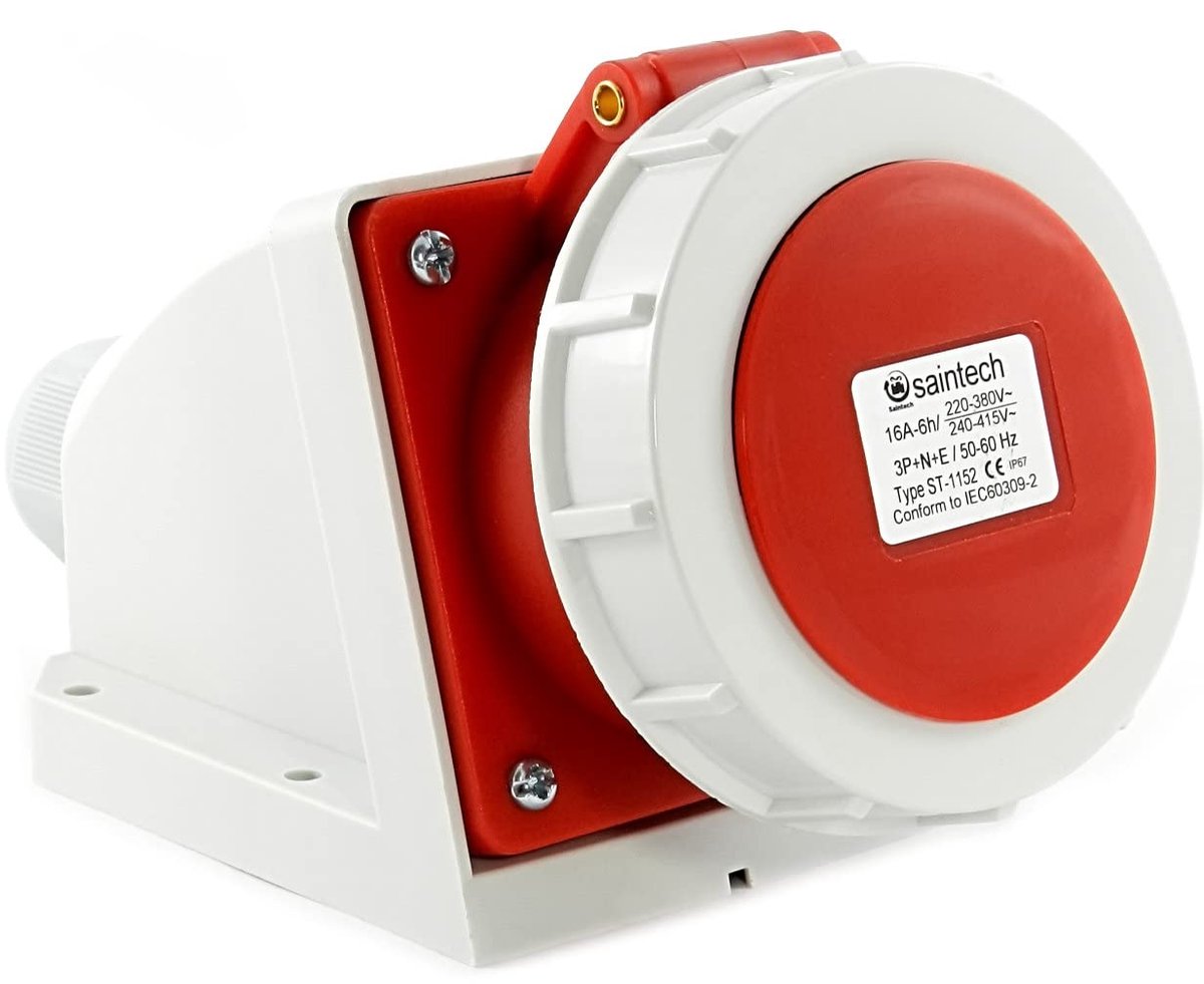 SnelShoppen - CEE 91643 Power Socket 16A, 400V, IP67, 5-Pin, Buiten Wandcontactdoos met Schroefdop en Flip Cover, Ideaal voor Camping en Outdoor Gebru