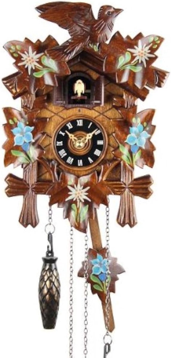 SnelShoppen - Houten Cuckoo Klok 22 cm met Quartz Uurwerk, Handgemaakt, Geluid, Vijf Bladeren, Perfect voor Woonkamer, Slaapkamer, Feest en Decoratie