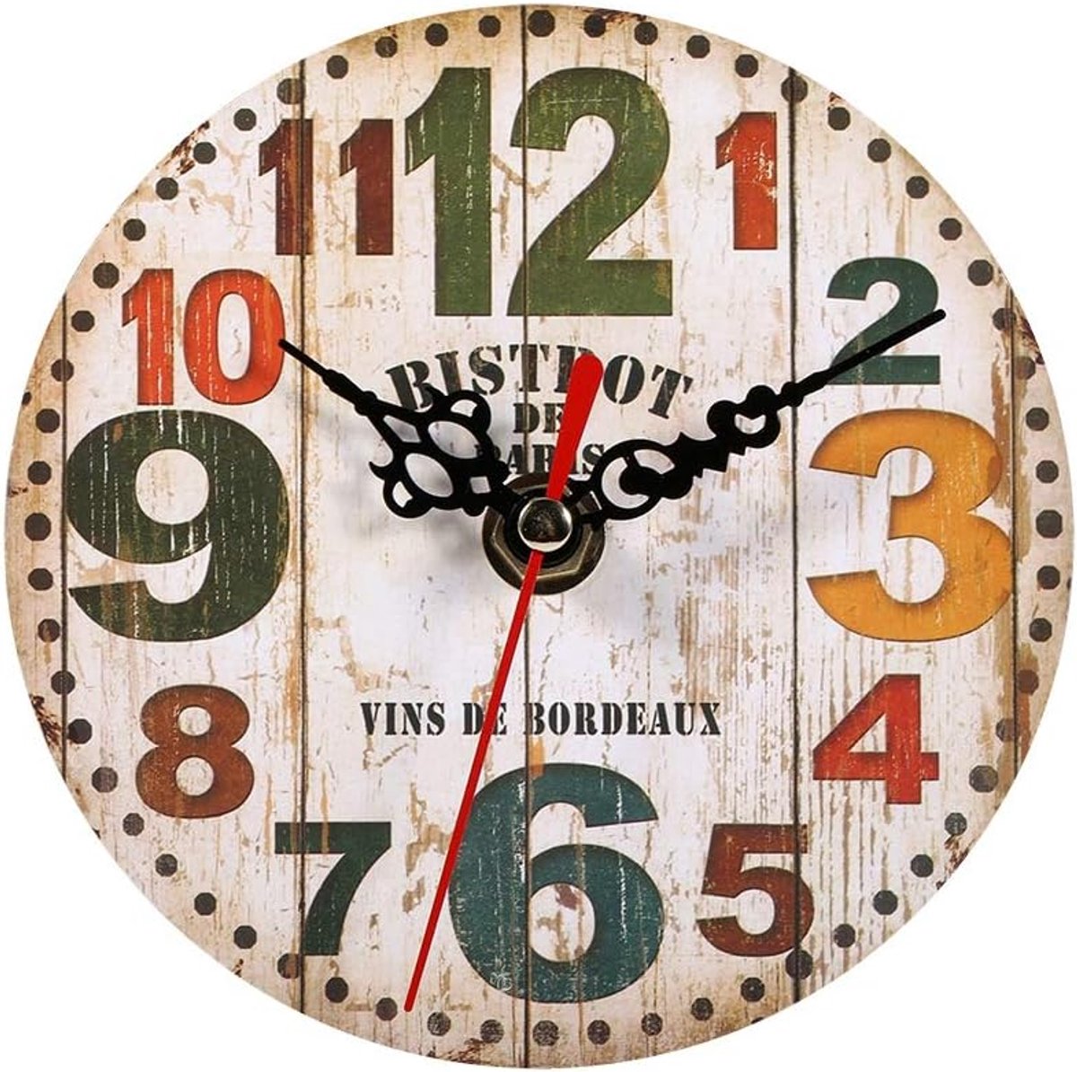 SnelShoppen - Houten Klok, 7 Soorten Creatieve Antieke Wandklok Vintage Stijl, Ronde Houten Klokken voor Thuis en Kantoor Decoratie