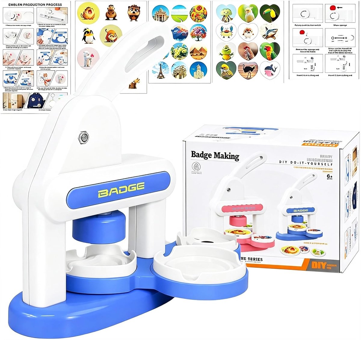 Badgemachine, ronde perforator 35 mm en 55 mm, personaliseerbare ronde papieren pin's, schattige stickers en 10 - ShopVlot